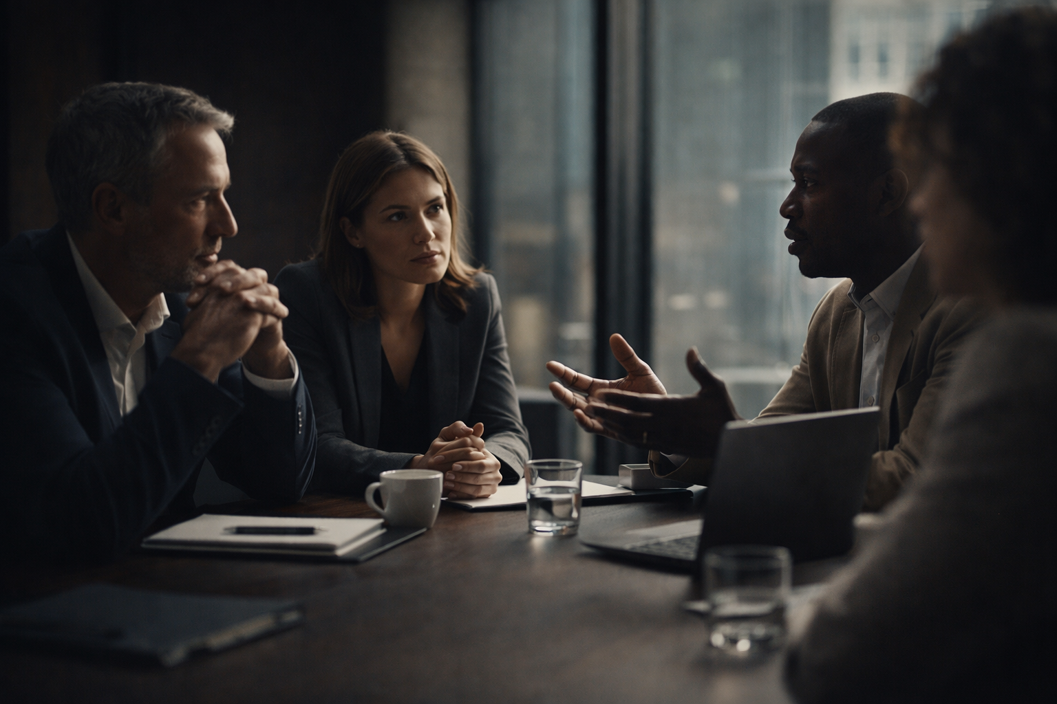 Leadership team meeting in a modern boardroom